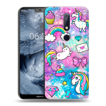 Силиконовый чехол на Nokia 6.1 Plus с принтом Единороги Силиконовый чехол на Nokia 6.1 Plus с принтом Единороги