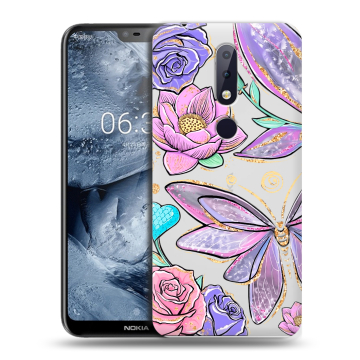 Силиконовый чехол на Nokia 6.1 Plus с принтом Бабочки и цветы
