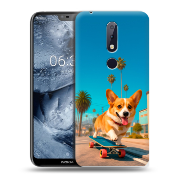 Силиконовый чехол на Nokia 6.1 Plus с принтом Корги на скейте