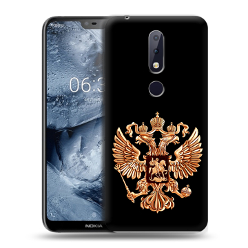 Силиконовый чехол на Nokia 6.1 Plus с принтом Герб России золотой Силиконовый чехол на Nokia 6.1 Plus с принтом Герб России золотой