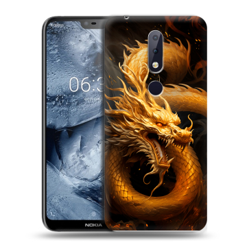 Силиконовый чехол на Nokia 6.1 Plus с принтом Золотой дракон Силиконовый чехол на Nokia 6.1 Plus с принтом Золотой дракон