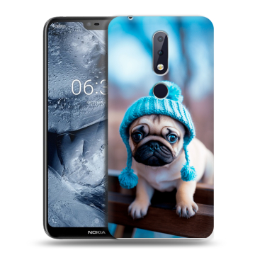 Силиконовый чехол на Nokia 6.1 Plus с принтом Мопс в шапке