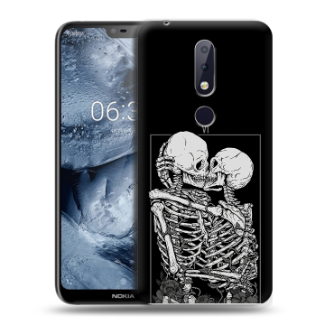 Силиконовый чехол на Nokia 6.1 Plus с принтом Поцелуй скелетов