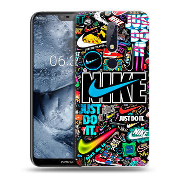 Силиконовый чехол на Nokia 6.1 Plus с принтом найк nike черный Силиконовый чехол на Nokia 6.1 Plus с принтом найк nike черный
