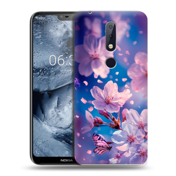Силиконовый чехол на Nokia 6.1 Plus с принтом цветы бабочки