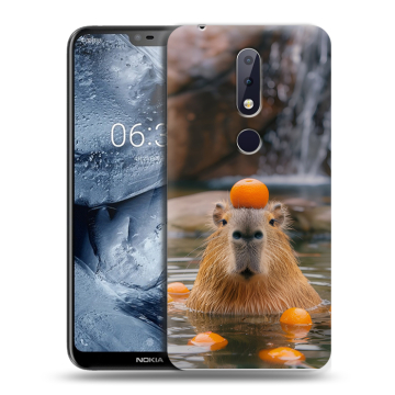 Силиконовый чехол на Nokia 6.1 Plus с принтом Капибара с апельсином