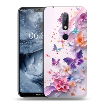 Силиконовый чехол на Nokia 6.1 Plus с принтом цветы бабочки Силиконовый чехол на Nokia 6.1 Plus с принтом цветы бабочки