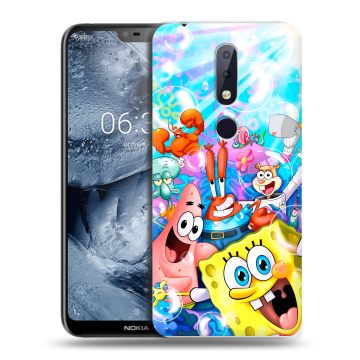 Силиконовый чехол на Nokia 6.1 Plus с принтом спанчбоб спанч боб