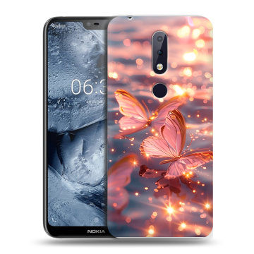 Силиконовый чехол на Nokia 6.1 Plus с принтом бабочки розовые