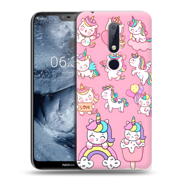 Силиконовый чехол на Nokia 6.1 Plus с принтом Единороги и радуга