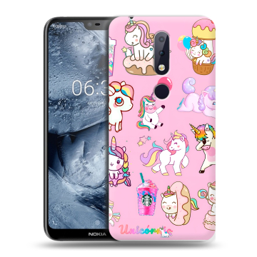 Силиконовый чехол на Nokia 6.1 Plus с принтом розовые единороги