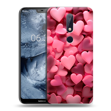 Силиконовый чехол на Nokia 6.1 Plus с принтом розовые сердечки