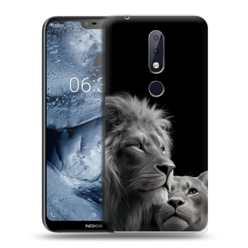 Силиконовый чехол на Nokia 6.1 Plus с принтом Лев кошки Силиконовый чехол на Nokia 6.1 Plus с принтом Лев кошки