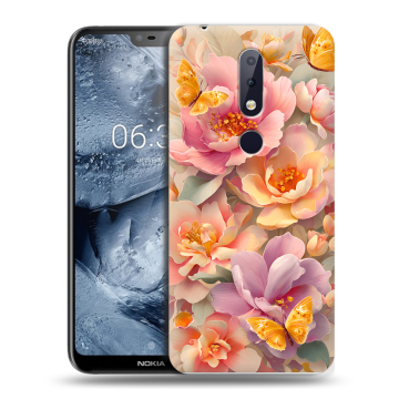 Силиконовый чехол на Nokia 6.1 Plus с принтом Цветы и бабочки Силиконовый чехол на Nokia 6.1 Plus с принтом Цветы и бабочки