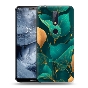 Силиконовый чехол на Nokia 6.1 Plus с принтом Листья и золото Силиконовый чехол на Nokia 6.1 Plus с принтом Листья и золото