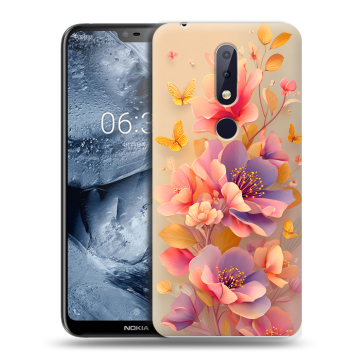 Силиконовый чехол на Nokia 6.1 Plus с принтом Цветы и бабочки Силиконовый чехол на Nokia 6.1 Plus с принтом Цветы и бабочки