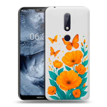 Силиконовый чехол на Nokia 6.1 Plus с принтом цветы бабочки Силиконовый чехол на Nokia 6.1 Plus с принтом цветы бабочки