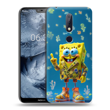 Силиконовый чехол на Nokia 6.1 Plus с принтом Спанч боб Спанчбоб