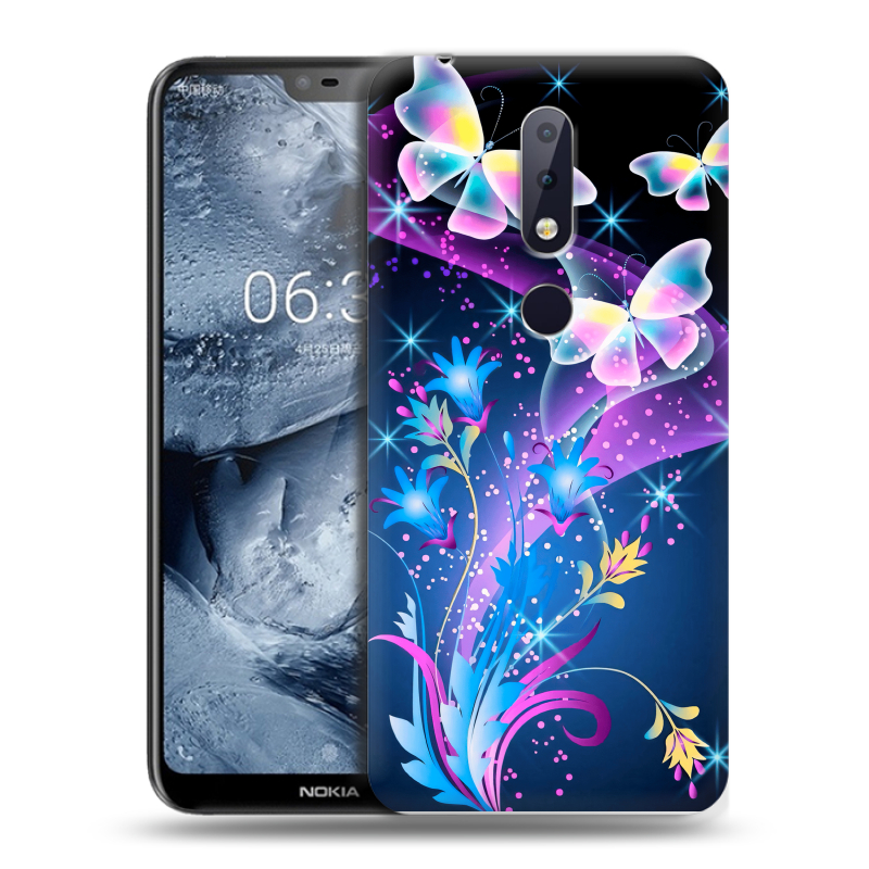 Силиконовый чехол на Nokia 6.1 Plus с принтом Бабочки Силиконовый чехол на Nokia 6.1 Plus с принтом Бабочки