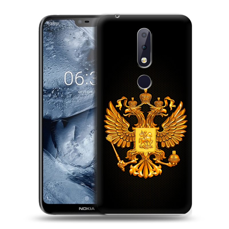 Силиконовый чехол на Nokia 6.1 Plus с принтом Герб России желтый Силиконовый чехол на Nokia 6.1 Plus с принтом Герб России желтый