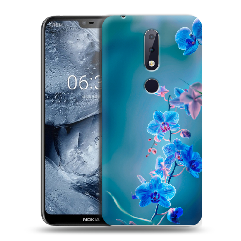 Силиконовый чехол на Nokia 6.1 Plus с принтом Голубые цветы Силиконовый чехол на Nokia 6.1 Plus с принтом Голубые цветы
