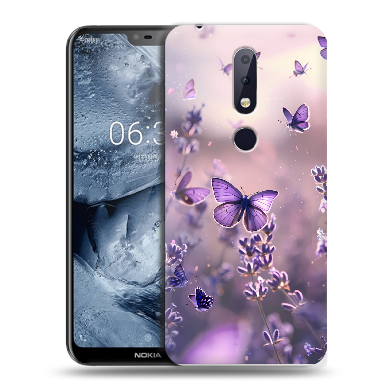 Силиконовый чехол на Nokia 6.1 Plus с принтом бабочки и лаванда Силиконовый чехол на Nokia 6.1 Plus с принтом бабочки и лаванда