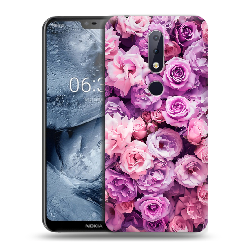 Силиконовый чехол на Nokia 6.1 Plus с принтом лавандовые розы Силиконовый чехол на Nokia 6.1 Plus с принтом лавандовые розы