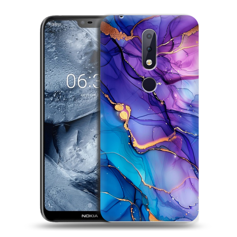 Силиконовый чехол на Nokia 6.1 Plus с принтом синий мрамор Силиконовый чехол на Nokia 6.1 Plus с принтом синий мрамор