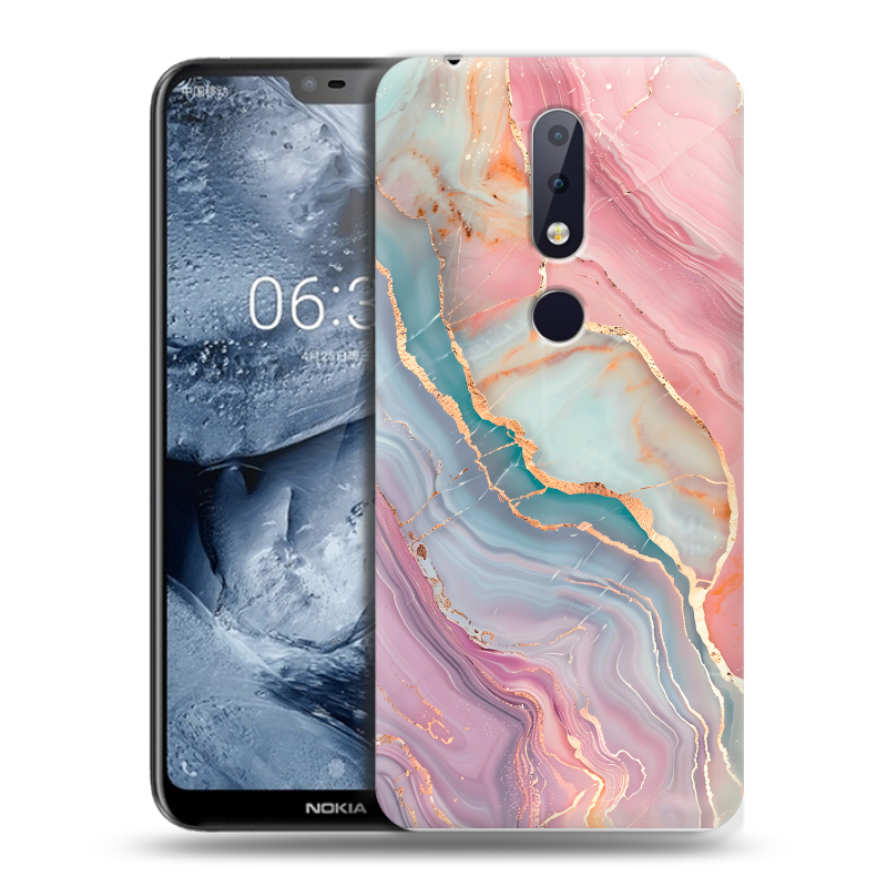 Силиконовый чехол на Nokia 6.1 Plus с принтом розовый мрамор Силиконовый чехол на Nokia 6.1 Plus с принтом розовый мрамор