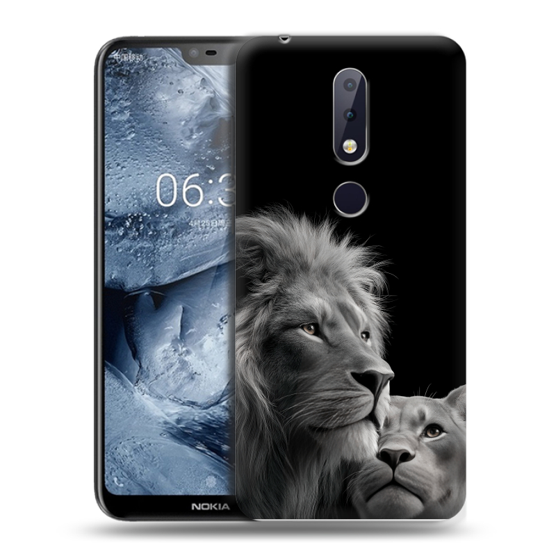 Силиконовый чехол на Nokia 6.1 Plus с принтом Лев кошки Силиконовый чехол на Nokia 6.1 Plus с принтом Лев кошки