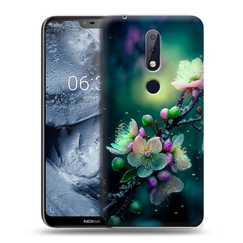 Силиконовый чехол на Nokia 6.1 Plus с принтом Цветы и мрамор Силиконовый чехол на Nokia 6.1 Plus с принтом Цветы и мрамор
