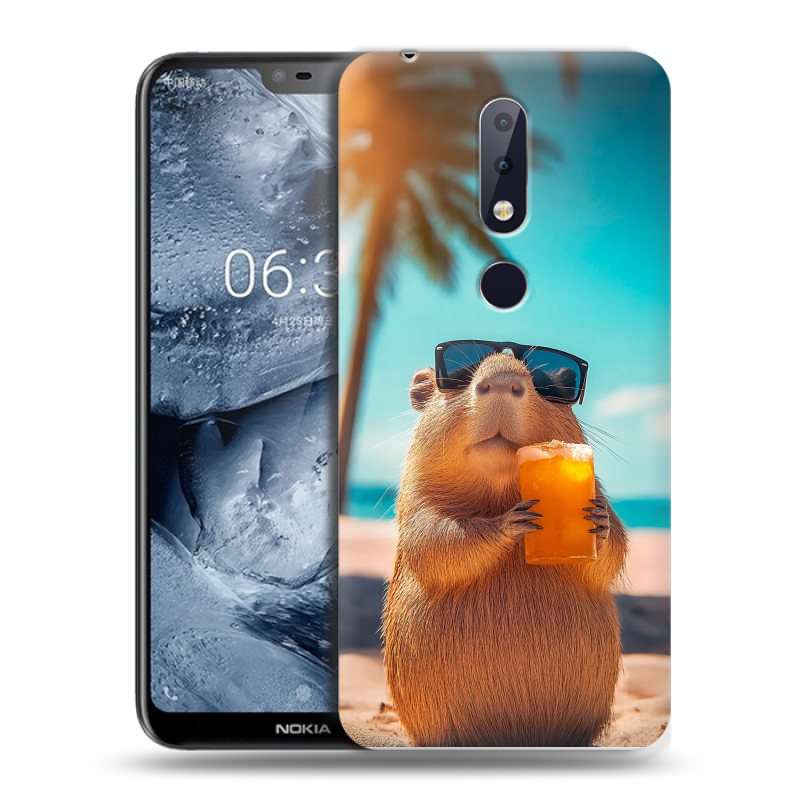 Силиконовый чехол на Nokia 6.1 Plus с принтом Капибара Силиконовый чехол на Nokia 6.1 Plus с принтом Капибара