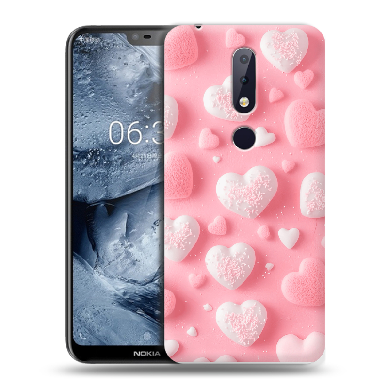 Силиконовый чехол на Nokia 6.1 Plus с принтом Сердечки Силиконовый чехол на Nokia 6.1 Plus с принтом Сердечки