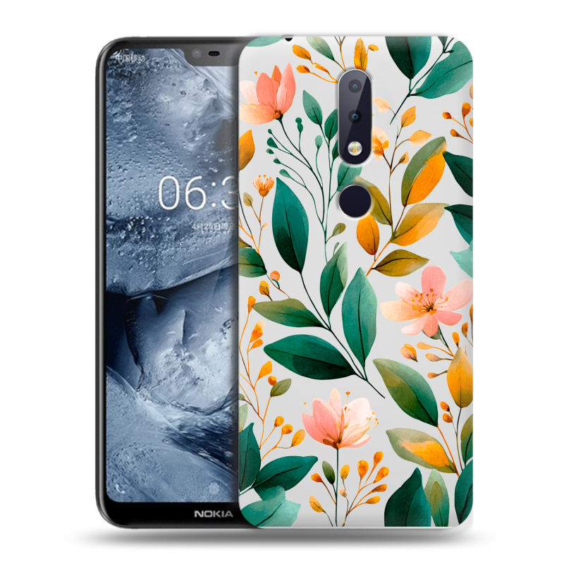 Силиконовый чехол на Nokia 6.1 Plus с принтом Цветы паттерн Силиконовый чехол на Nokia 6.1 Plus с принтом Цветы паттерн