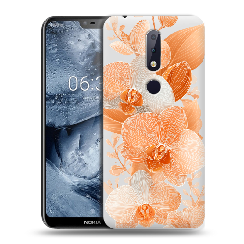 Силиконовый чехол на Nokia 6.1 Plus с принтом Бежевые цветы Силиконовый чехол на Nokia 6.1 Plus с принтом Бежевые цветы