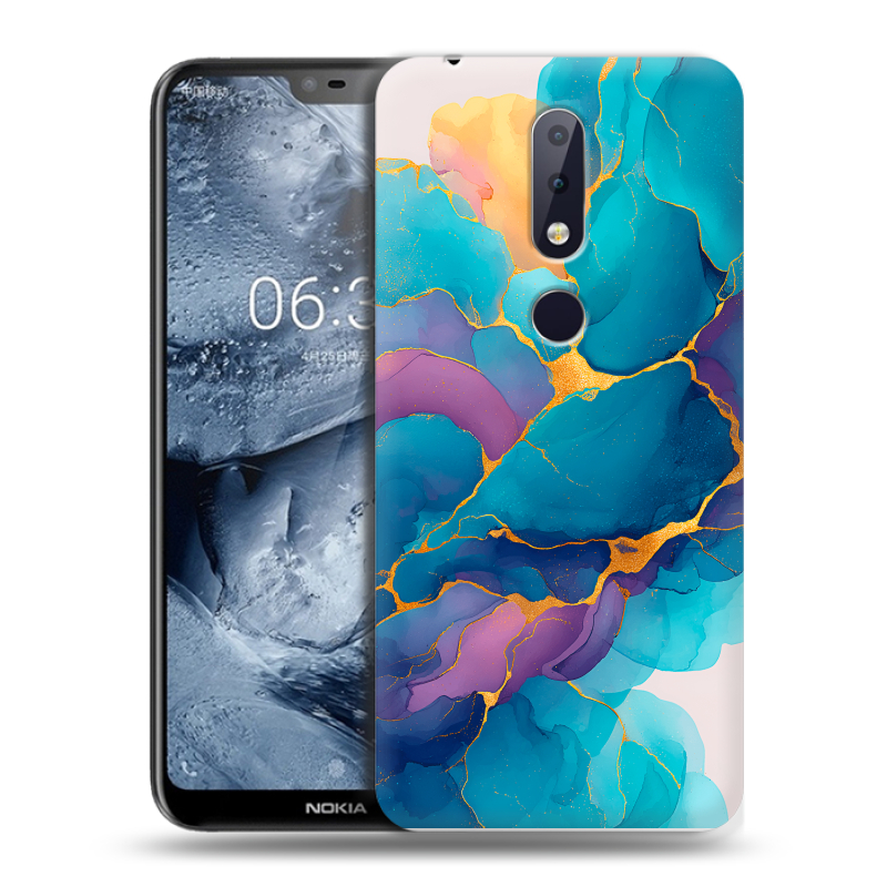 Силиконовый чехол на Nokia 6.1 Plus с принтом Мрамор блестки Силиконовый чехол на Nokia 6.1 Plus с принтом Мрамор блестки