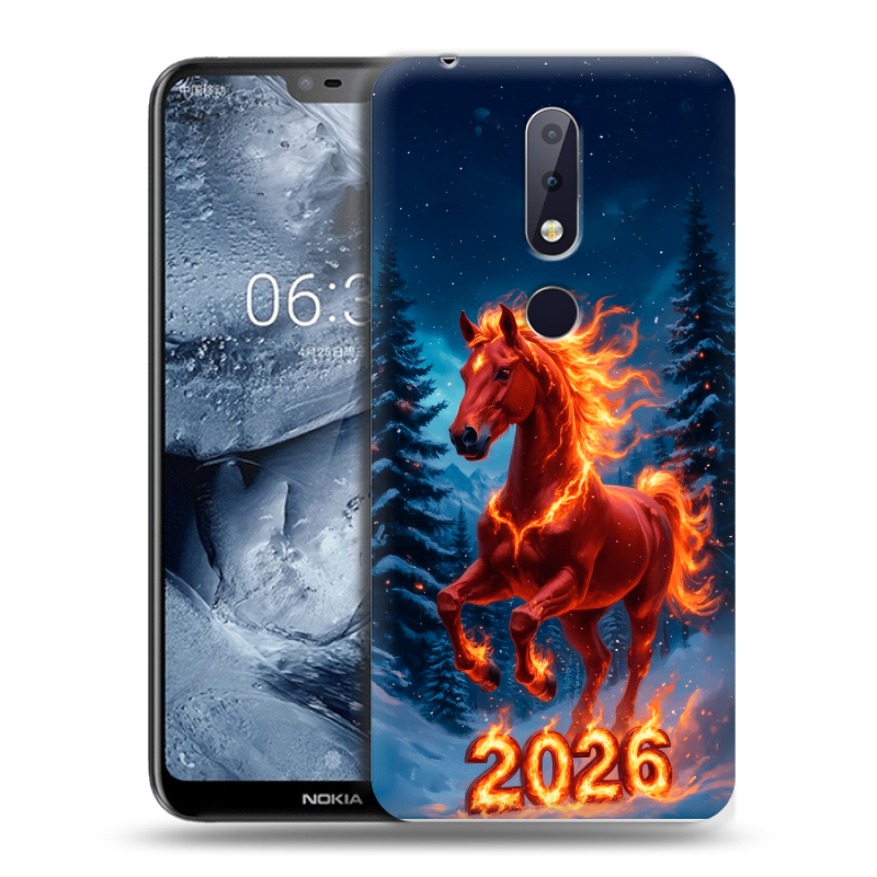 Силиконовый чехол на Nokia 6.1 Plus с принтом Новый год коня Силиконовый чехол на Nokia 6.1 Plus с принтом Новый год коня