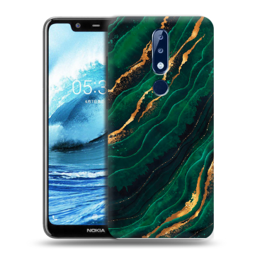 Силиконовый чехол на Nokia 5.1 Plus с принтом Мрамор зеленое золото
