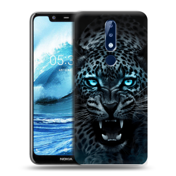 Силиконовый чехол на Nokia 5.1 Plus с принтом Темный леопард
