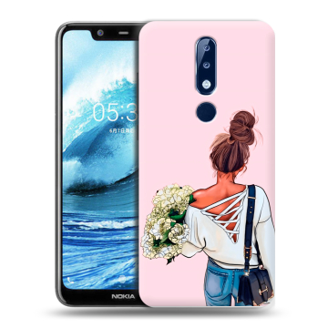 Силиконовый чехол на Nokia 5.1 Plus с принтом Девушка и букет