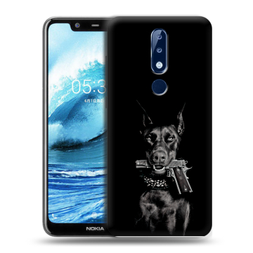 Силиконовый чехол на Nokia 5.1 Plus с принтом Доберман и пистолет