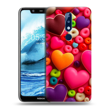Силиконовый чехол на Nokia 5.1 Plus с принтом Сердечки