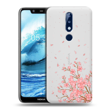 Силиконовый чехол на Nokia 5.1 Plus с принтом Ветка сакуры Силиконовый чехол на Nokia 5.1 Plus с принтом Ветка сакуры