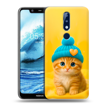 Силиконовый чехол на Nokia 5.1 Plus с принтом Котенок в шапке Силиконовый чехол на Nokia 5.1 Plus с принтом Котенок в шапке