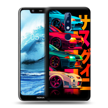 Силиконовый чехол на Nokia 5.1 Plus с принтом Гоночные машины Силиконовый чехол на Nokia 5.1 Plus с принтом Гоночные машины
