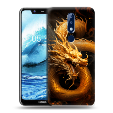 Силиконовый чехол на Nokia 5.1 Plus с принтом Золотой дракон Силиконовый чехол на Nokia 5.1 Plus с принтом Золотой дракон