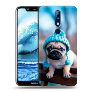 Силиконовый чехол на Nokia 5.1 Plus с принтом Мопс в шапке Силиконовый чехол на Nokia 5.1 Plus с принтом Мопс в шапке