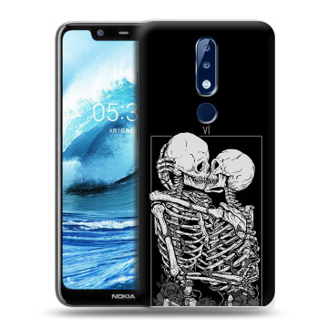 Силиконовый чехол на Nokia 5.1 Plus с принтом Поцелуй скелетов Силиконовый чехол на Nokia 5.1 Plus с принтом Поцелуй скелетов