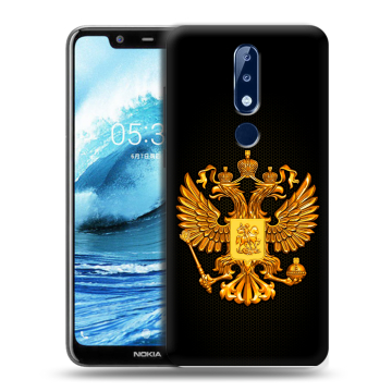 Силиконовый чехол на Nokia 5.1 Plus с принтом Герб России желтый Силиконовый чехол на Nokia 5.1 Plus с принтом Герб России желтый