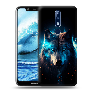 Силиконовый чехол на Nokia 5.1 Plus с принтом Волк ночной Силиконовый чехол на Nokia 5.1 Plus с принтом Волк ночной
